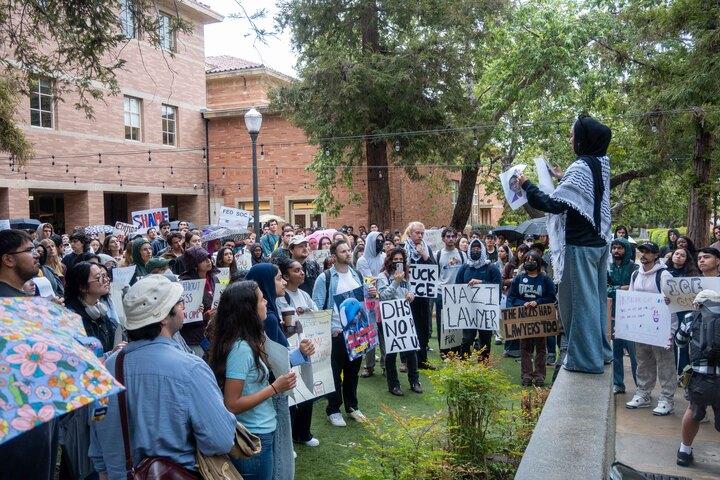 Demonstrators protest UCLA event hosting DHS General Counsel James Percival